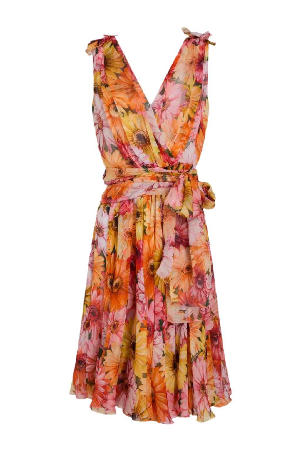 Dolce & Gabbana Multicolor Floral Silk V-neck Chiffon Dress  Moksyz