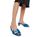 Manolo Blahnik Blue Silk Mules