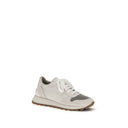 Brunello Cucinelli Gray Calf Leather Bos Taurus Athletic Sneakers