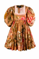 ANOUKI FLARED FLORAL COTTON BABY DOLL DRESS ORANGE