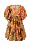 ANOUKI FLARED FLORAL COTTON BABY DOLL DRESS ORANGE