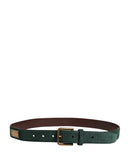 Dolce & Gabbana Men Green Velvet Leather Metal Buckle Belt