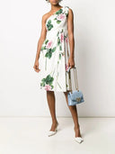 Dolce & Gabbana White Floral Silk One Shoulder Midi Dress