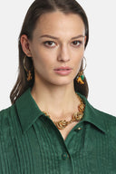LS -NANDU EARRING - GREEN/YELLOW/GOLD TONES