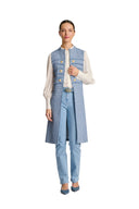 Tiliane Bleu Long fringed tweed officer Coat