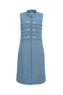 Tiliane Bleu Long fringed tweed officer jacket
