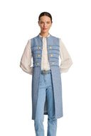 Tiliane Bleu Long fringed tweed officer Coat