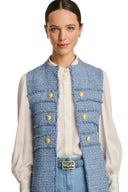 Tiliane Bleu Long fringed tweed officer Coat
