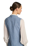 Tiliane Bleu Long fringed tweed officer Coat