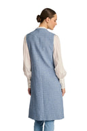 Tiliane Bleu Long fringed tweed officer Coat