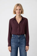 MONROE SATIN V-NECK BLOUSE – BORDEAUX