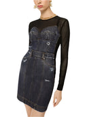 Dolce & Gabbana Black Blue Long Sleeves Denim Mini Dress