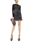 Dolce & Gabbana Black Blue Long Sleeves Denim Mini Dress
