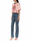 Dolce & Gabbana Pink Print Cotton Short Sleeves Cropped Top
