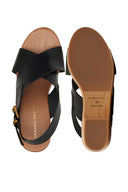 Leather wedge BLACK sandals - HAYDEN