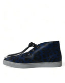 Dolce & Gabbana Blue Calfskin Leopard Mid Top Sneakers Shoes