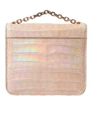 Balenciaga Beige Blue Agate Exotic Leather Gold Chain Purse Bag