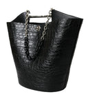 Balenciaga Black Exotic Skin Leather Maxi Bucket Tote Purse Bag