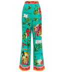 Dolce & Gabbana Green Silk Printed Straight Pants