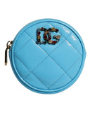 Dolce & Gabbana Light Blue Lamb Leather DG Crystal Round Coin Purse Wallet