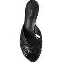 Dolce & Gabbana Black Python Leather Heels Slides Shoes