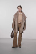 Shearling coat with shawl collar - FLAVIE - Brown