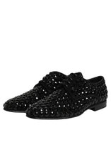 Dolce & Gabbana Black Suede Strass Derby Formal Shoes