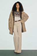 Shearling hooded coat - FLORA - Camel
