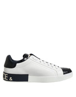 Dolce & Gabbana White Black Leather Portofino Sneaker Shoes