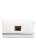 Dolce & Gabbana White Leather Card Case Holder Wallet Gold Logo Plate  Key Holder