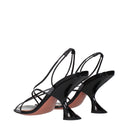 Amina Muaddi Black Leather Stiletto Heels Sandals