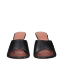 Amina Muaddi Black Leather Stiletto Heels Sandals