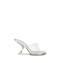 Amina Muaddi Silver Calf Leather Bos Taurus Stiletto Heel Sandals