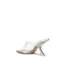 Amina Muaddi Silver Calf Leather Bos Taurus Stiletto Heel Sandals