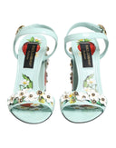 Dolce & Gabbana Mint Green Floral Studs Heels Sandals Shoes