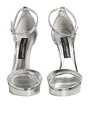 Dolce & Gabbana Silver Leather Platform Keira Sandals Shoes