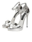 Dolce & Gabbana Silver Leather Platform Keira Sandals Shoes