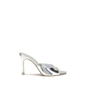 Amina Muaddi Silver Calf Leather Bos Taurus Stiletto Heel Sandals