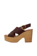 Leather wedge MARRON sandals - HAYDEN