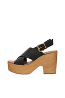 Leather wedge BLACK sandals - HAYDEN
