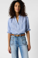 Striped linen blouse with ruffles - CEZIA