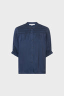 GD Smocked satin shirt - CATRINE - Navy