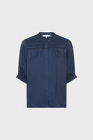 GD Smocked satin shirt - CATRINE - Navy