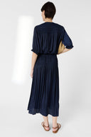 GD Satin pleated midi skirt - JOLIE - Navy