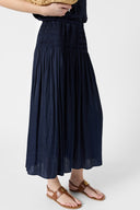 GD Satin pleated midi skirt - JOLIE - Navy