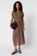 GD Pleated satin midi skirt - JOCELYNE - Caramel