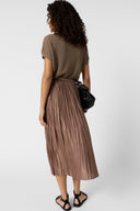 GD Pleated satin midi skirt - JOCELYNE - Caramel