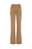 Flared Sand Jeans With Fringes - Anna