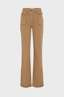 Flared Sand Jeans With Fringes - Anna
