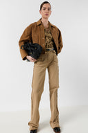 Flared Sand Jeans With Fringes - Anna
